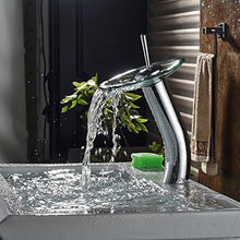 nchant - Rubinetto miscelatore a cascata in vetro per lavabo, stile contemporaneo, cromato lucido
