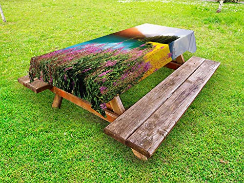 ABAKUHAUS Paesaggio Tovaglia da Esterno, Alpi svizzere Vista Europa, Tovaglia da Picnic Lavabile Decorativa, 145 cm x 305 cm, Multicolore