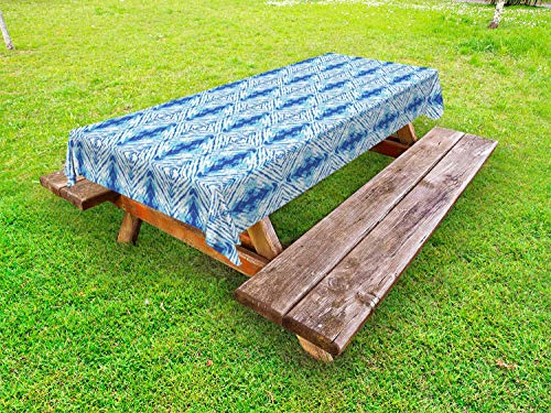 ABAKUHAUS Psichedelico Tovaglia da Esterno, Grunge Hip Folk Design, Tovaglia da Picnic Lavabile Decorativa, 145 cm x 305 cm, Pale Blue e Royal Blue