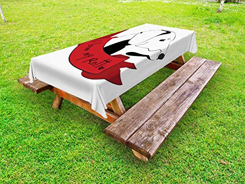 ABAKUHAUS Rottweiler Tovaglia da Esterno, I Love My Rottie Doodle, Tovaglia da Picnic Lavabile Decorativa, 145 cm x 305 cm, Carbonella Grey Vermilion