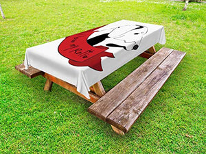 ABAKUHAUS Rottweiler Tovaglia da Esterno, I Love My Rottie Doodle, Tovaglia da Picnic Lavabile Decorativa, 145 cm x 305 cm, Carbonella Grey Vermilion
