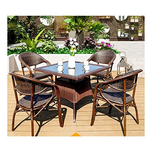 HLZY Tavolo in Vimini in Rattan mobili in Patio e Set Sedia, Tavolo da Stiro del Patio Set di tavolino da caffè in Vetro Conversazione per Giardino all'aperto Piscina (Sedia da tavola Set da 4 Pezzi)