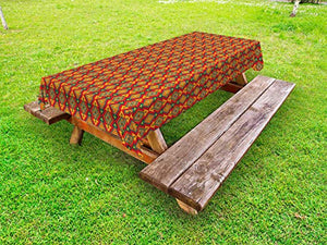 ABAKUHAUS Boho Tovaglia da Esterno, Disposizione Geometrica e Tribal, Tovaglia da Picnic Lavabile Decorativa, 145 cm x 210 cm, Vermilion Senape Verde