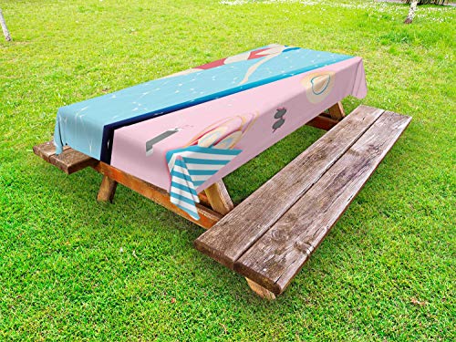 ABAKUHAUS Viaggio Tovaglia da Esterno, Donna in Pool Summer Holiday, Tovaglia da Picnic Lavabile Decorativa, 145 cm x 265 cm, Cielo Azzurro Multicolor