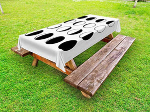 ABAKUHAUS Fasi lunari Tovaglia da Esterno, Articoli Educare Sky, Tovaglia da Picnic Lavabile Decorativa, 145 cm x 210 cm, Charcoal Grey And White