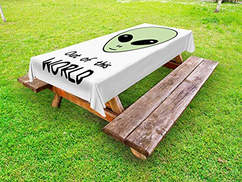 ABAKUHAUS Alieno Tovaglia da Esterno, Fuori dal Mondo UFO Essere, Tovaglia da Picnic Lavabile Decorativa, 145 cm x 210 cm, Pale Green Charcoal Grey