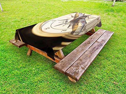 ABAKUHAUS Bussola Tovaglia da Esterno, Close Up dettagliata di Strumento, Tovaglia da Picnic Lavabile Decorativa, 145 cm x 210 cm, Multicolore