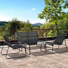 Outsunny Set Tavolino con Panchina e 2 Sedie da Giardino, Arredamento da Esterno in Metallo e Textilene, Nero