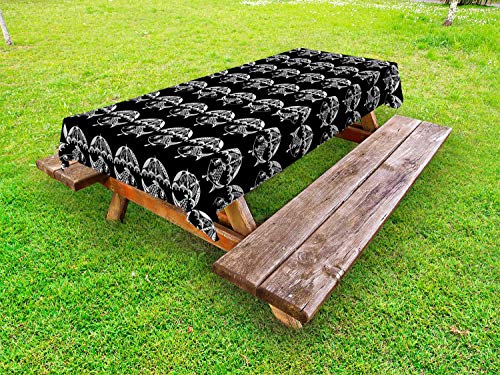 ABAKUHAUS Pesce Tovaglia da Esterno, Animali Marini e ombrelloni, Tovaglia da Picnic Lavabile Decorativa, 145 cm x 305 cm, Charcoal Grey Bianco