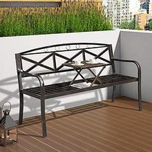 Panchina da terrazza da 60 pollici Panchina da giardino in ghisa, panchine per il tempo libero all'aperto con tavolo centrale, panchina in metallo retrò resistente alle intemperie e di lunga durata,