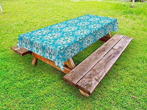 ABAKUHAUS Astratto Tovaglia da Esterno, Stella Come Art Deco Motivi, Tovaglia da Picnic Lavabile Decorativa, 145 cm x 210 cm, Sky Blue Blue