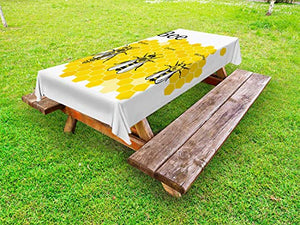 ABAKUHAUS Ape Regina Tovaglia da Esterno, Grafica di Drone Worker, Tovaglia da Picnic Lavabile Decorativa, 145 cm x 210 cm, Terra Grigio Giallo