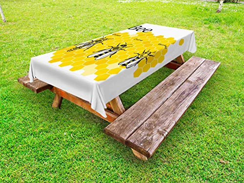 ABAKUHAUS Ape Regina Tovaglia da Esterno, Grafica di Drone Worker, Tovaglia da Picnic Lavabile Decorativa, 145 cm x 265 cm, Terra Grigio Giallo