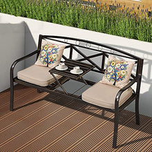 Panchina da terrazza da 60 pollici Panchina da giardino in ghisa, panchine per il tempo libero all'aperto con tavolo centrale, panchina in metallo retrò resistente alle intemperie e di lunga durata,