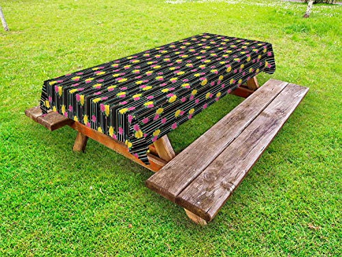 ABAKUHAUS Floreale Tovaglia da Esterno, Rose su Strisce Verticali, Tovaglia da Picnic Lavabile Decorativa, 145 cm x 265 cm, Charcoal Grigio Multicolore