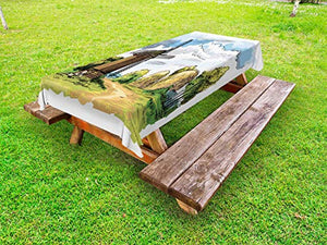 ABAKUHAUS Nazione Tovaglia da Esterno, Windmill Alberi mucchi di Fieno, Tovaglia da Picnic Lavabile Decorativa, 145 cm x 305 cm, Multicolore