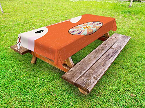ABAKUHAUS Coniglietto Tovaglia da Esterno, Coniglio Uovo Orientale sul Carote, Tovaglia da Picnic Lavabile Decorativa, 145 cm x 210 cm, Terra di Siena bruciata Multicolor