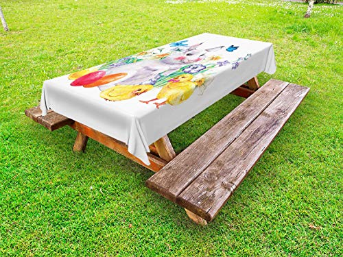 ABAKUHAUS Coniglietto Tovaglia da Esterno, Pollo Farfalle Primavera, Tovaglia da Picnic Lavabile Decorativa, 145 cm x 305 cm, Multicolore
