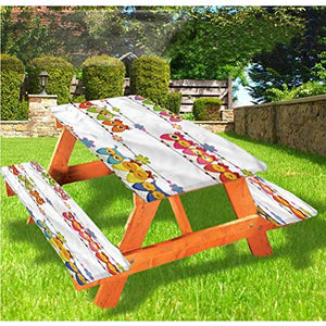 LEWIS FRANKLIN Tenda da doccia per bambini con tavolo da picnic e panchina, divertente gufi su rami, motivo uccellini, tovaglia con bordo elastico, 60 x 170 cm, set da 3 pezzi per tavolo pieghevole