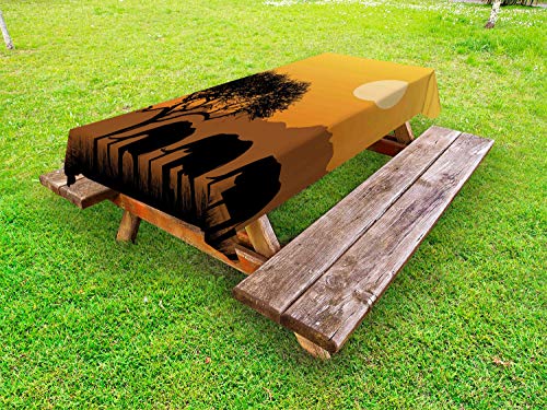ABAKUHAUS Safari Tovaglia da Esterno, African Silhouette Natura, Tovaglia da Picnic Lavabile Decorativa, 145 cm x 210 cm, Giallo Scuro Multicolor