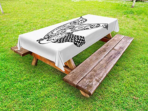 ABAKUHAUS Uccello Tovaglia da Esterno, Zentangled Hummingbird, Tovaglia da Picnic Lavabile Decorativa, 145 cm x 210 cm, Charcoal Grey And White