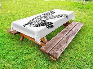 ABAKUHAUS Uccello Tovaglia da Esterno, Zentangled Hummingbird, Tovaglia da Picnic Lavabile Decorativa, 145 cm x 210 cm, Charcoal Grey And White