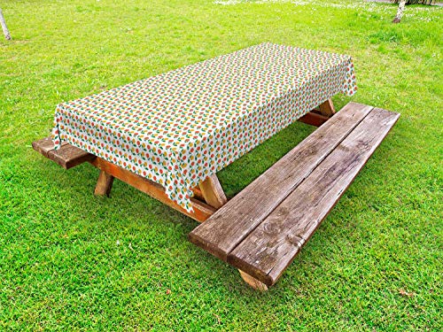 ABAKUHAUS Floreale Tovaglia da Esterno, Spring Garden Simmetria Roses, Tovaglia da Picnic Lavabile Decorativa, 145 cm x 305 cm, Terra di Siena bruciata Verde