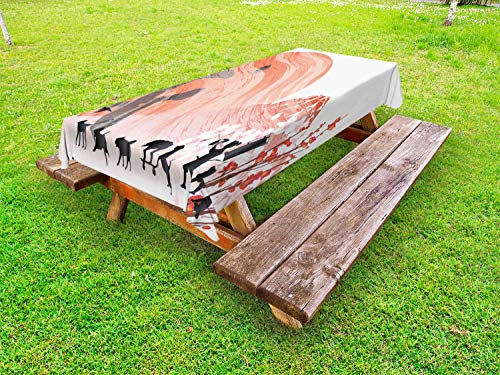 ABAKUHAUS Cinese Tovaglia da Esterno, Felice Anno Nuovo Arancione Sun, Tovaglia da Picnic Lavabile Decorativa, 145 cm x 210 cm, Salmone Scuro Grigio Scuro
