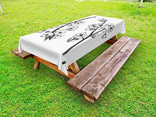 ABAKUHAUS Grigio Antracite Tovaglia da Esterno, Sakura Fiori Scene, Tovaglia da Picnic Lavabile Decorativa, 145 cm x 210 cm, Bianca