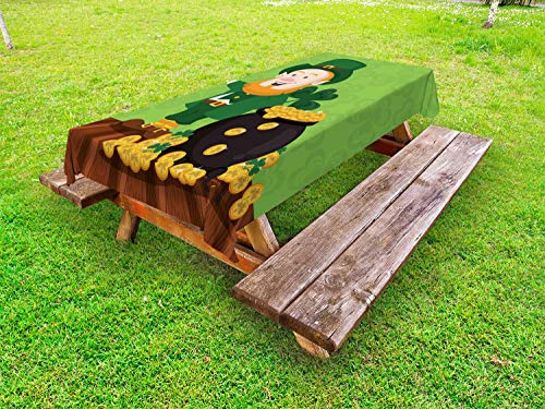 ABAKUHAUS Fata Tovaglia da Esterno, Shamrock Coin Pot, Tovaglia da Picnic Lavabile Decorativa, 145 cm x 210 cm, Lime Green Multicolor