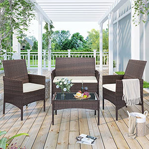 Topchances, set di mobili da giardino per 4 persone, tavolo da giardino e sedie da giardino, mobili da veranda, sedie in rattan, divano per patio, balcone, set da 4