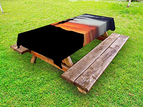 ABAKUHAUS Occidentale Tovaglia da Esterno, Cowboy a Cavallo Silhouette, Tovaglia da Picnic Lavabile Decorativa, 145 cm x 265 cm, Charcoal Grigio Multicolore