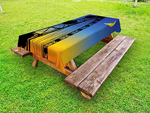 ABAKUHAUS Ruota panoramica Tovaglia da Esterno, Fun Ride on Ombre Sky, Tovaglia da Picnic Lavabile Decorativa, 145 cm x 210 cm, Charcoal Grey And White