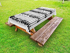 ABAKUHAUS Chitarra Tovaglia da Esterno, Vari Elementi Monotone, Tovaglia da Picnic Lavabile Decorativa, 145 cm x 210 cm, Charcoal Grey And White
