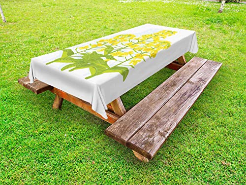 ABAKUHAUS Mostarda Tovaglia da Esterno, Colza Fiori, Tovaglia da Picnic Lavabile Decorativa, 145 cm x 210 cm, Senape Lime Green
