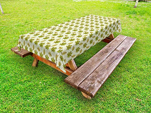 ABAKUHAUS Le Foglie Tovaglia da Esterno, Refreshening Elementi Autumn, Tovaglia da Picnic Lavabile Decorativa, 145 cm x 210 cm, Pale Green Lime Green