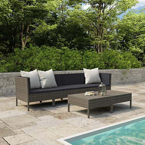 SKM Set Divani da Giardino 6 pz con Cuscini in Polyrattan Grigio (39kg) Grigio-6984