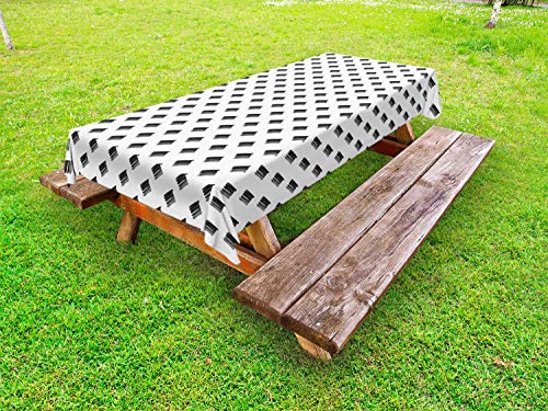 ABAKUHAUS Carbone Tovaglia da Esterno, Strokes Inky Pennello, Tovaglia da Picnic Lavabile Decorativa, 145 cm x 305 cm, Charcoal Grey Bianco