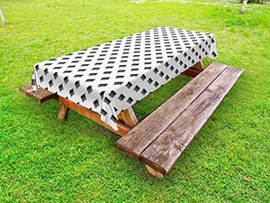 ABAKUHAUS Carbone Tovaglia da Esterno, Strokes Inky Pennello, Tovaglia da Picnic Lavabile Decorativa, 145 cm x 305 cm, Charcoal Grey Bianco