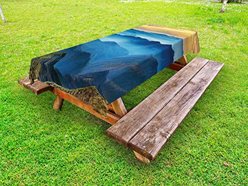 ABAKUHAUS Appalachian Tovaglia da Esterno, Blue Mountain Ridges, Tovaglia da Picnic Lavabile Decorativa, 145 cm x 305 cm, Mare Blu e Sabbia Marrone