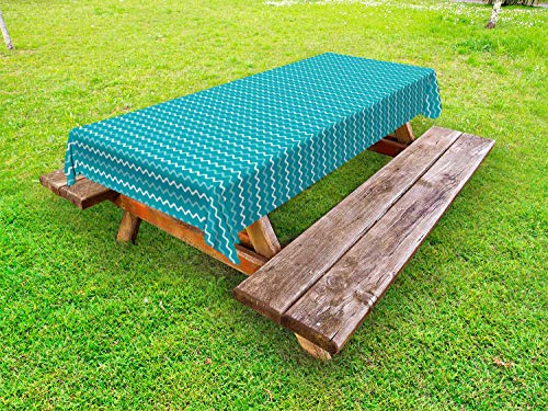 ABAKUHAUS Strisce Tovaglia da Esterno, Nautiche simmetrici Lines, Tovaglia da Picnic Lavabile Decorativa, 145 cm x 210 cm, Blue Sea Seafoam Bianco