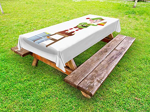 ABAKUHAUS Elfo Tovaglia da Esterno, Giovane Pittura del Ragazzo Una Piramide, Tovaglia da Picnic Lavabile Decorativa, 145 cm x 210 cm, Lime Green Multicolor