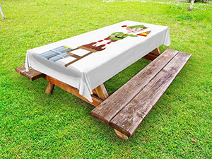 ABAKUHAUS Elfo Tovaglia da Esterno, Giovane Pittura del Ragazzo Una Piramide, Tovaglia da Picnic Lavabile Decorativa, 145 cm x 210 cm, Lime Green Multicolor