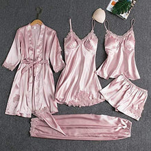sohefia Set Pigiama 5 Pezzi in Seta Blush Set di Abiti da Notte Sexy Camicia da Notte in Pizzo da Donna M Rosa