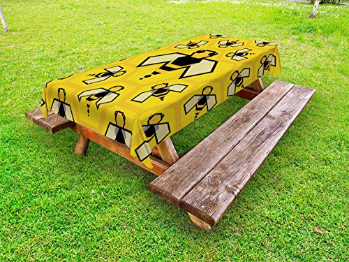 ABAKUHAUS Ape Regina Tovaglia da Esterno, Digital Geometrica, Tovaglia da Picnic Lavabile Decorativa, 145 cm x 265 cm, Giallo Antracite