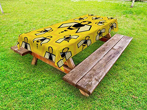 ABAKUHAUS Ape Regina Tovaglia da Esterno, Digital Geometrica, Tovaglia da Picnic Lavabile Decorativa, 145 cm x 265 cm, Giallo Antracite