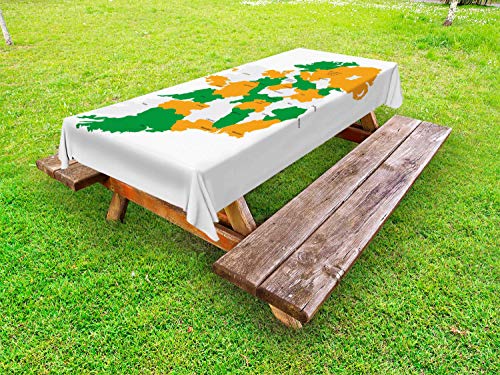 ABAKUHAUS Irlanda Mappa Tovaglia da Esterno, Mappatura Bandiera Colori, Tovaglia da Picnic Lavabile Decorativa, 145 cm x 305 cm, Arancio Verde e Bianco