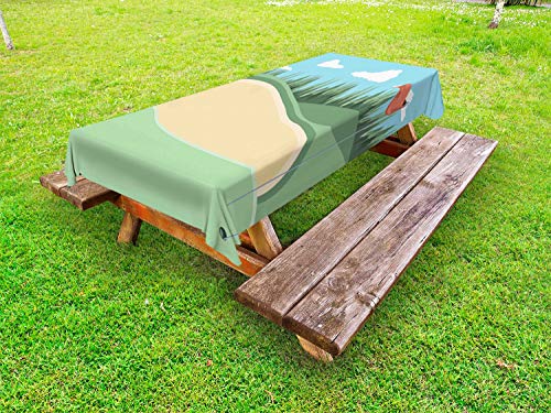 ABAKUHAUS Golf Scene da Golf Tovaglia da Esterno, Sabbia Campo Erboso, Tovaglia da Picnic Lavabile Decorativa, 145 cm x 305 cm, Pistacchio Verde Blue Sky