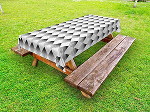ABAKUHAUS Astratto Tovaglia da Esterno, Mezzitoni Piazze Rhombus, Tovaglia da Picnic Lavabile Decorativa, 145 cm x 305 cm, Bianco Charcoal Grey