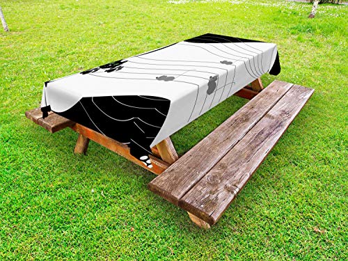 ABAKUHAUS Gatto e Topo Tovaglia da Esterno, I Topi su Note Musicali, Tovaglia da Picnic Lavabile Decorativa, 145 cm x 305 cm, Antracite e Grigio Chiaro